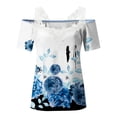 thumbnail image 4 of Blusa informal de manga corta con cuello en V y encaje con hombros descubiertos para mujer OAVQHLG3B Store  lin121212, 4 of 5