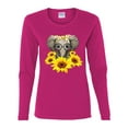 thumbnail image 2 of Elephant Sunflower Cute Love Animal Lover Womens Graphic Long Sleeve T-Shirt, Fuschia, X-Large, 2 of 3