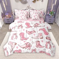 Manfei Southwestern Cowgirl 7-Piece Bedding Comforter Set,Western Chic Boots King Bedding Sets,Pink Bowtie Bow Knot Bed Sheets For Girl Kids,Ultra Soft Home Decor Reversible