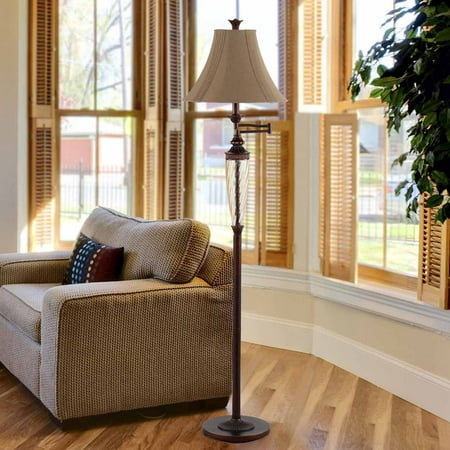 Old Bronze Swing Arm Lamp (Legacy Home Collection Swing Arm Floor Lamp with Glass Font and Silk Look Bell Shade, Restoration)