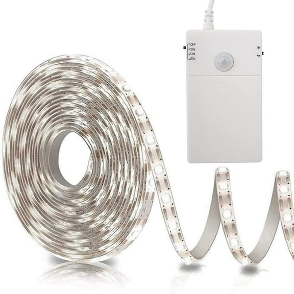 Battery Operated Motion Sensor Cabinet Strip Lights, 9.8Ft 90 LED Counter Closet Light, & Night Safe Tape Light for Stairs Wardrobe Kitchen (Cool White)