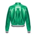 thumbnail image 4 of iiniim Kids Girls Metallic Shiny Bomber Jacket Coat Long Sleeve Zip Up Outerwear Jazz Modern Dance Top Size 6-16 Green 14, 4 of 7