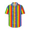 thumbnail image 4 of USNSM Men's Vertical Striped Turndown Collar Button Shirt Short Sleeve Summer Color Block Hawaiian Beach Vacation Striped Print Shirts Multicolor L, 4 of 5