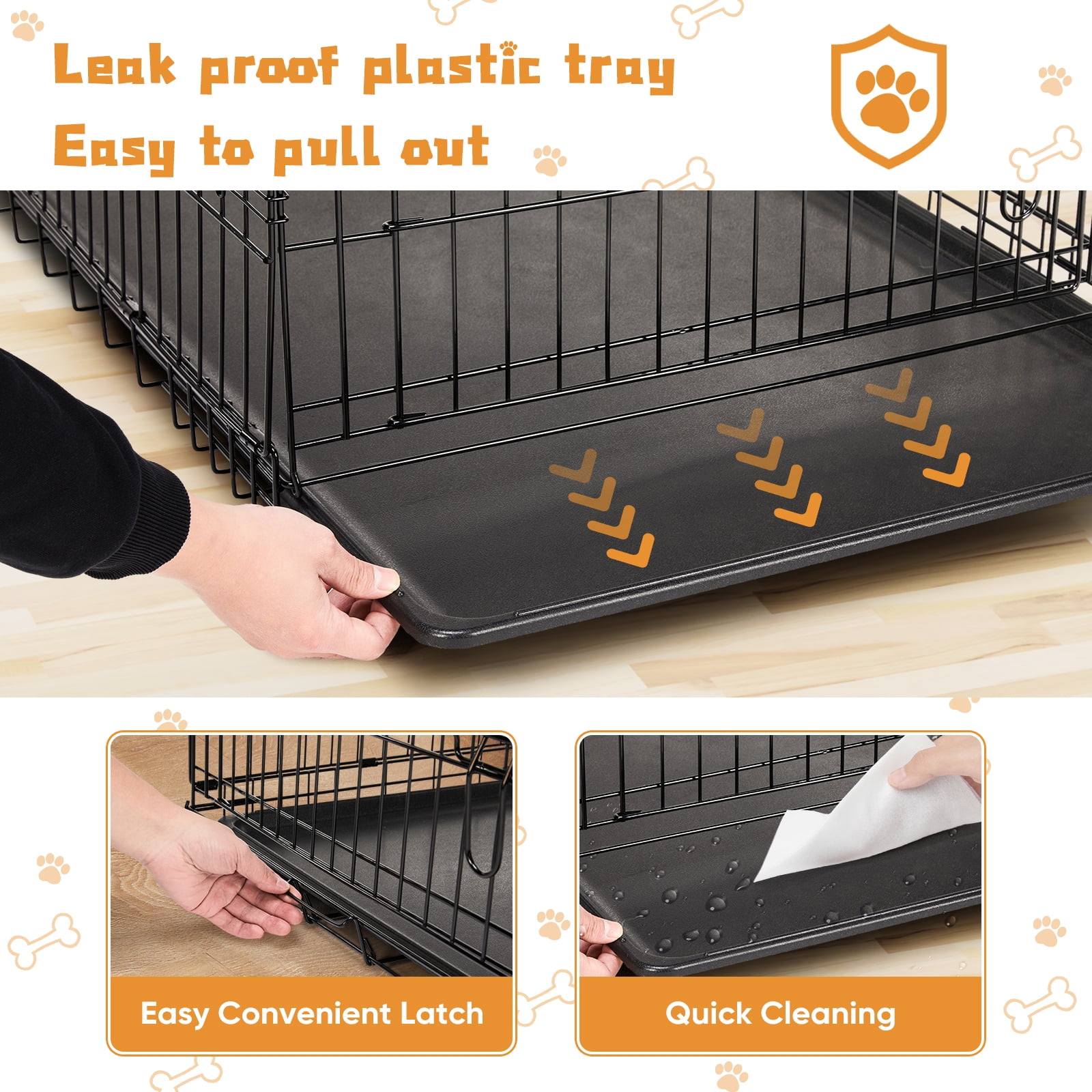 GIANNA Dog Cage Pet Crate for Dogs 36 Inch Folding Metal Pet Cage Double Door W/Divider Panel Indoor Outdoor Dog Kennel Leak-Proof Plastic Tray Wire Animal Cage