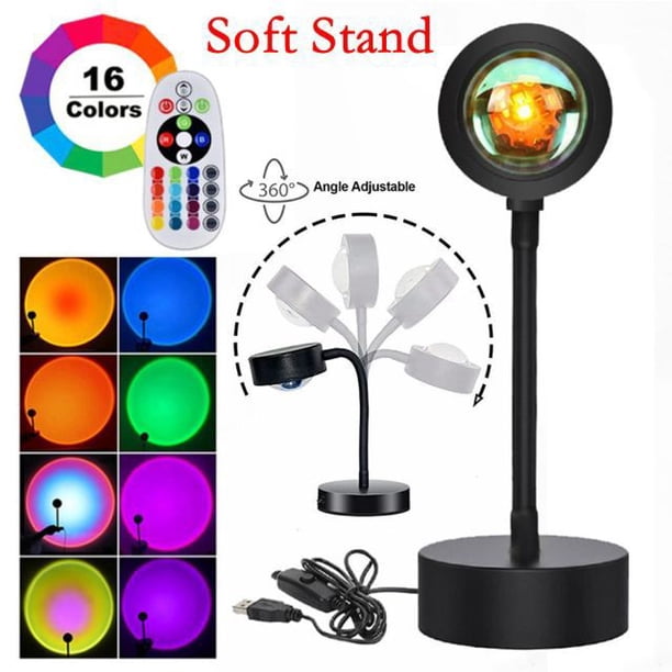 Lámpara de proyección de puesta de sol con Control remoto, luz LED de noche giratoria, lámpara de ambiente para el suelo, lámpara de Selfie USB para sala de estar y dormitorio