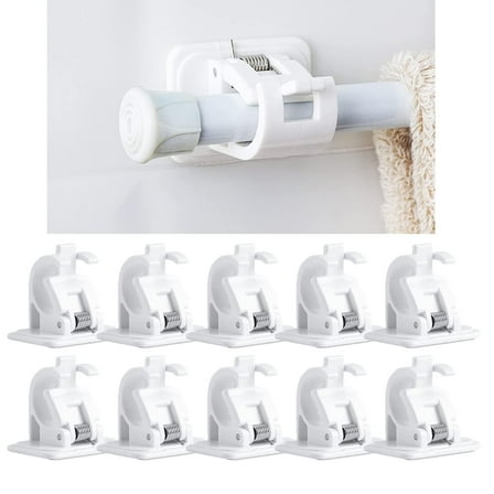 Sherry Self Adhesive Curtain Rod Bracket Holder, 10pcs No Drill Fixing Rod Holder Curtain Pole Wall Brackets Towel Rod Hooks for Home Bathroom and Hotel Use, White