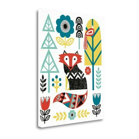 Fox V2 Print - Tangletown Fine Art 'Folk Lodge Fox V2 Teal' by Michael Mullan Graphic Art on Wrapped Canvas