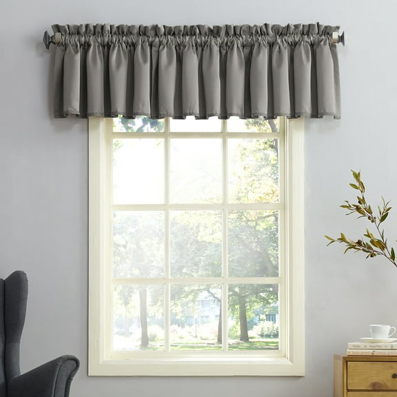 Sun Zero Kylee Rod Pocket Room Darkening Window Valance, 54"X18", Steel