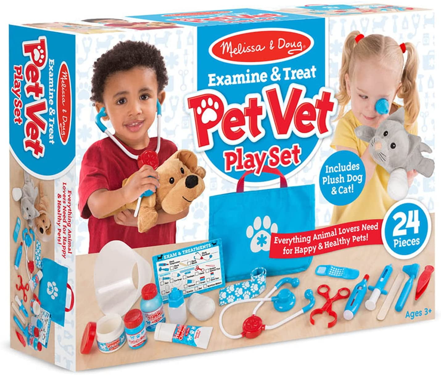 Melissa & Doug Examine & Treat Pet Vet Play Set Animal & People Play Sets, Helps Children Develop Empathy, 24 Pieces, 26.67 cm H x 34.29 cm W x 8.89 cm L
