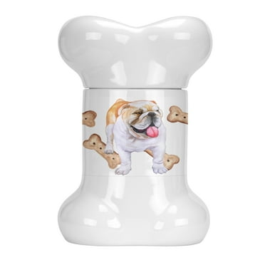 Carolines Treasures CK2219BSTJ English Bulldog Bone Shaped Treat Jar  multicolor