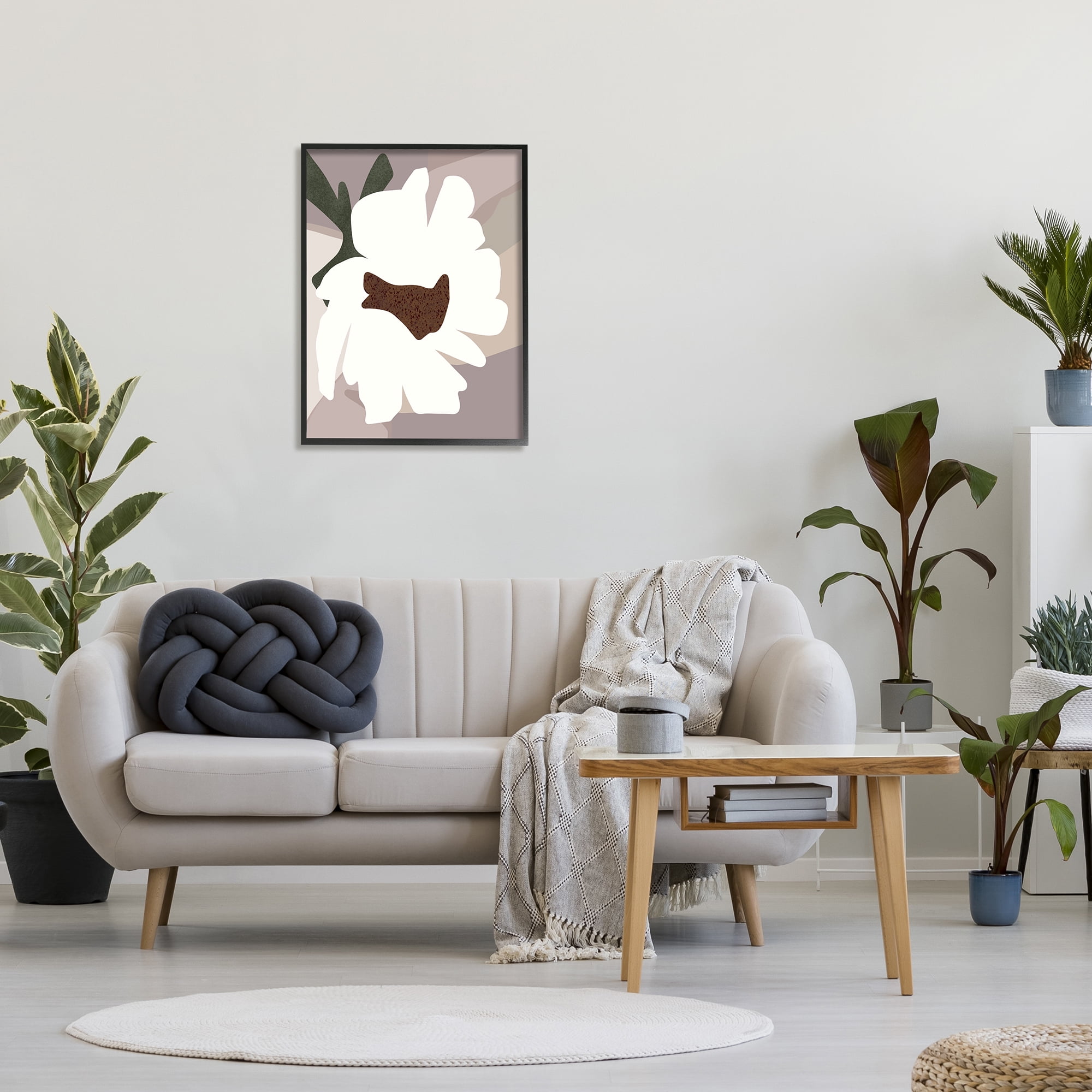 Stupell Industries White Contemporary Flower Botanical & Floral Painting Black Framed Art Print Wall Art, 24 x 30