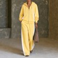 thumbnail image 2 of Szluipve 2 Piece Sets for Women Color Block 2 Piece Tracksuit Full Zip Drawstring Hoodie Side Stripe Elastic Waist Wide Leg Pants Set Casual Loose Matching Loungewear Outfit Yellow 2XL, 2 of 4