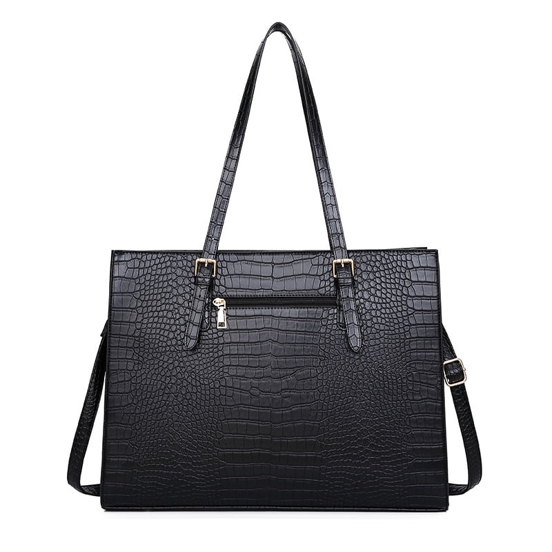 LAATIKUI Laptop Bag for Women PU Tote Bag Crocodile Lightweight Business Office Handbag Work Bag Waterproof Shoulder Briefcase