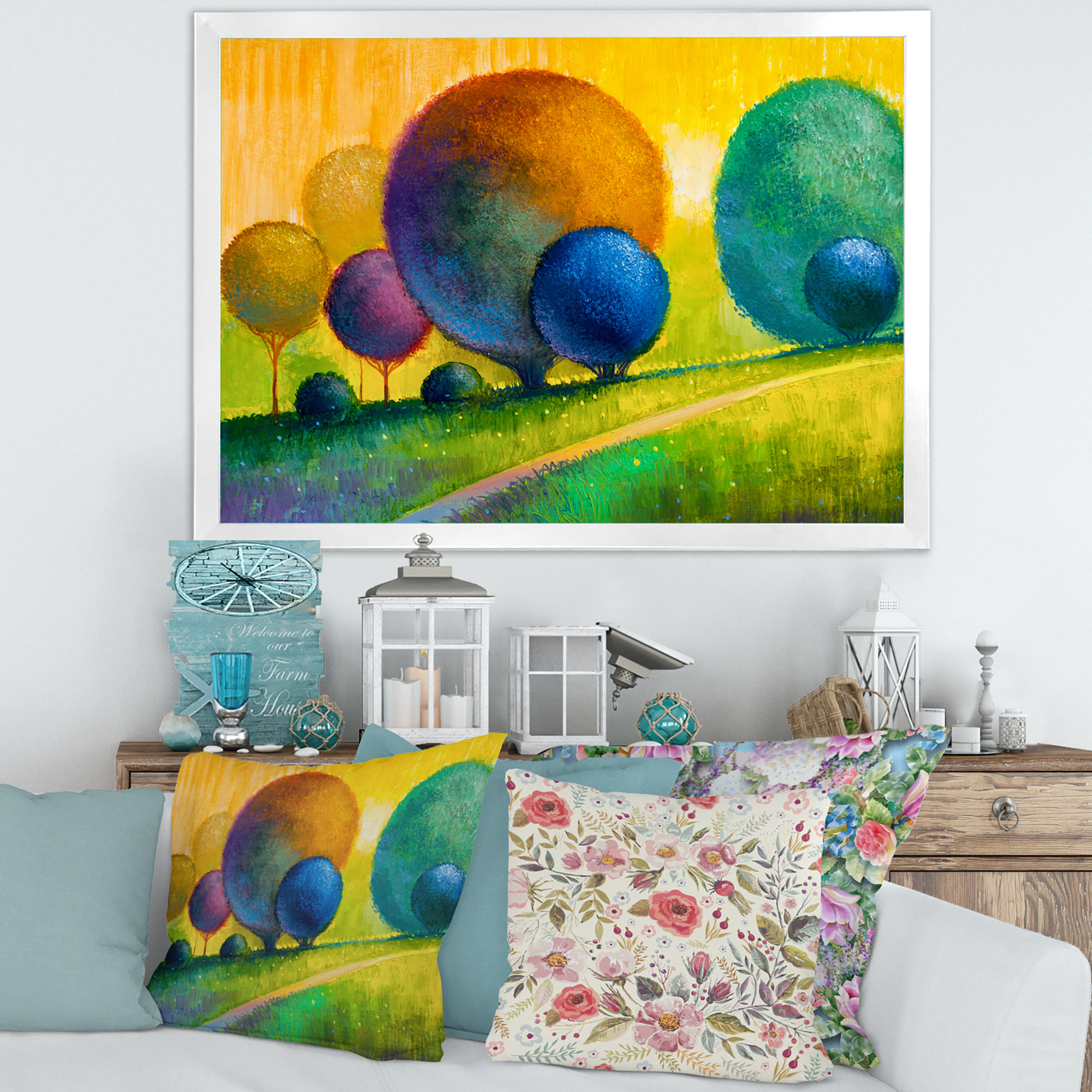 Designart 'Ornamental Colourful Trees III' Modern Framed Art Print