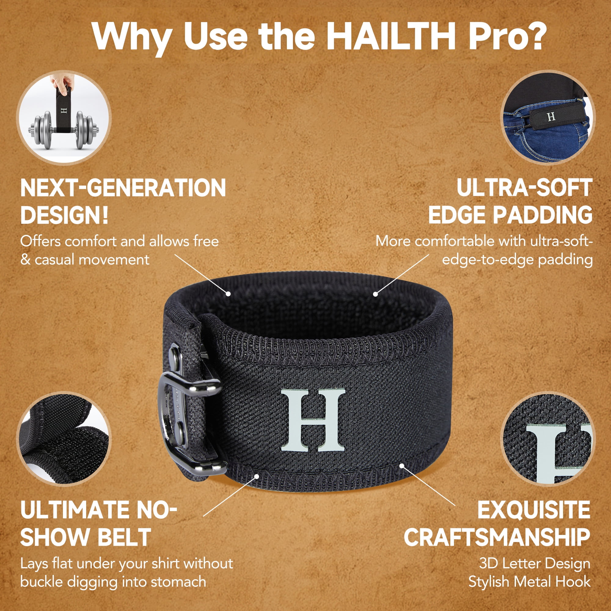 HAILTH Metal Hook Elastic Belt (Unisex) – Patented No - Buckle Invisible Design | Soft Adjustable Side | Grade Elastic Support(M)