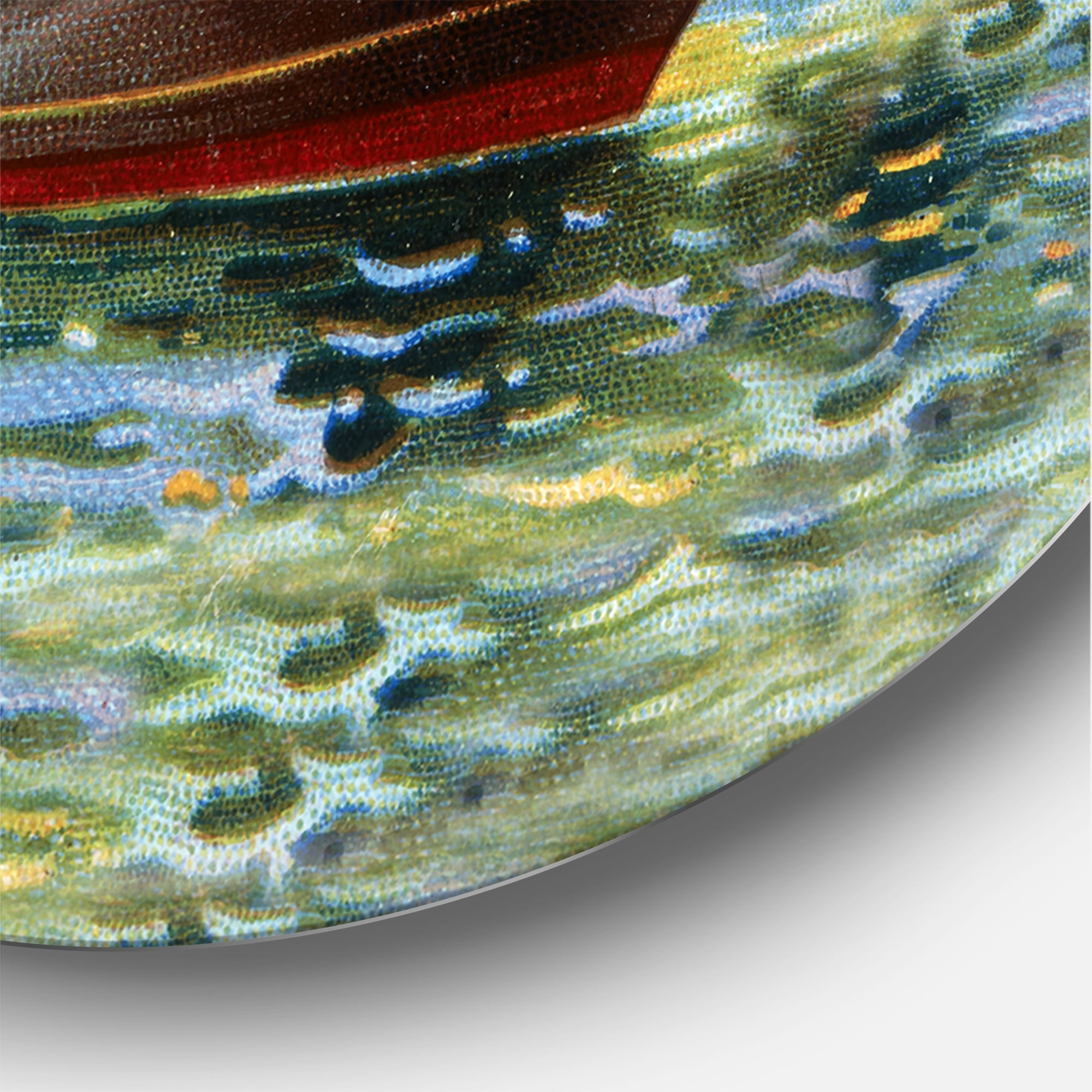 Designart 'The Ancient Boat Leaving The Harbor' Nautical & Coastal Circle Metal Wall Art 36x36 - Disc of 36