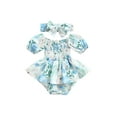 thumbnail image 1 of Faithtur Baby Girls Romper Set, Short Sleeve Off-shoulder Flower Rabbit Print Romper with Headband Summer Outfit, 1 of 8
