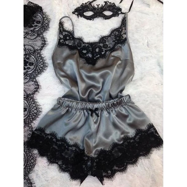 Conjunto de pijama con lazo para mujer, ropa de dormir sin mangas con tirantes, Top de satén con ribete de encaje, lencería sexy, 2023 qym unisex