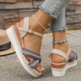 thumbnail image 5 of Dakaela Espadrille Dressy Wedge Sandals Womens Platform Casual Summer Comfortable High Heeled Wedges with Adjustable Buckle Blue 6, 5 of 9