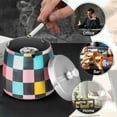 thumbnail image 4 of Yayeee Ashtray with Lid for Cigarette Smokeless Stainless Steel Home Ash Holder, Pink Checkered Pattern, 4 of 7