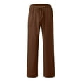 thumbnail image 4 of MSJUHEG Women'S Pants Pants For Women Womens Solid Color Loose Pockets Elastic Belt Waist Pants Long Trousers Linen Pants Brown S, 4 of 5