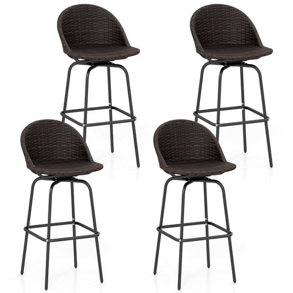 Gymax 4PCS 30'' Patio Swivel Bar Stools w/400 LBS Capacity Metal Frame Contoured Seat