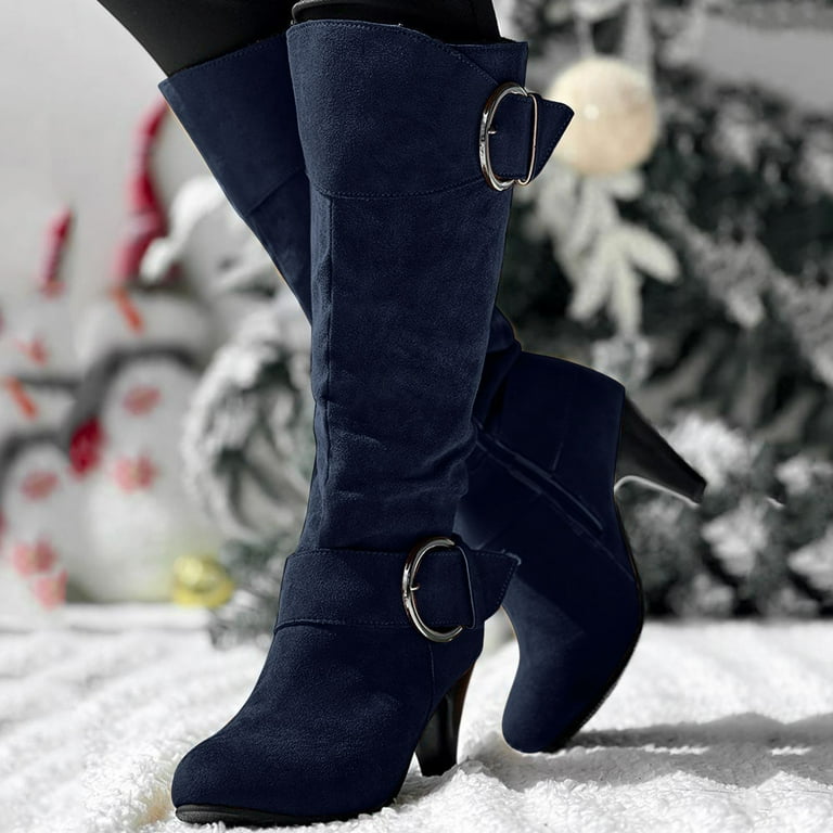 Guttear Women's Knee High Boots Fashion Block Heel Boots with Side