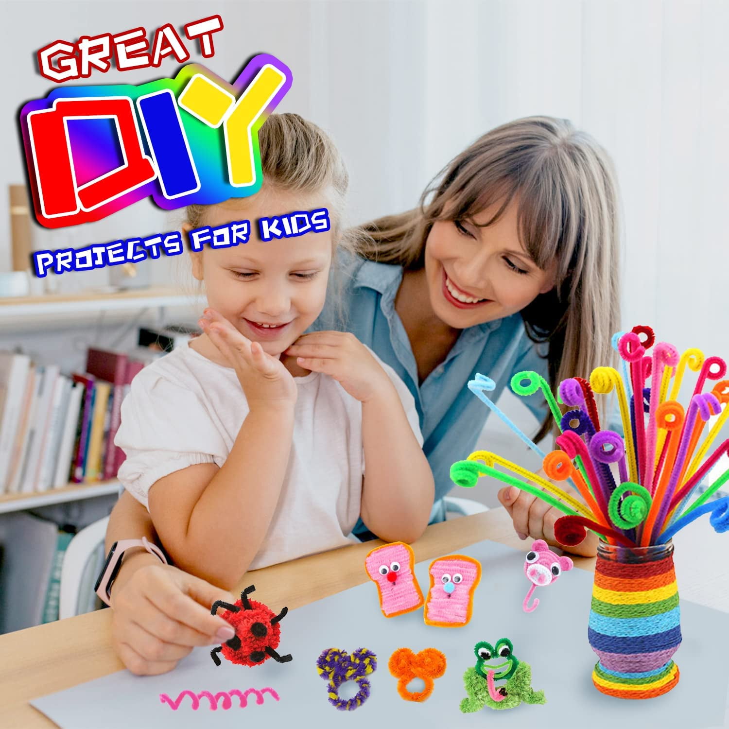 100pcs Bendaroos Montessori Chenille Sticks For Craft Children Kid Pipe  Cleaner Stems Craft Creative fun Games Cocktail Bar