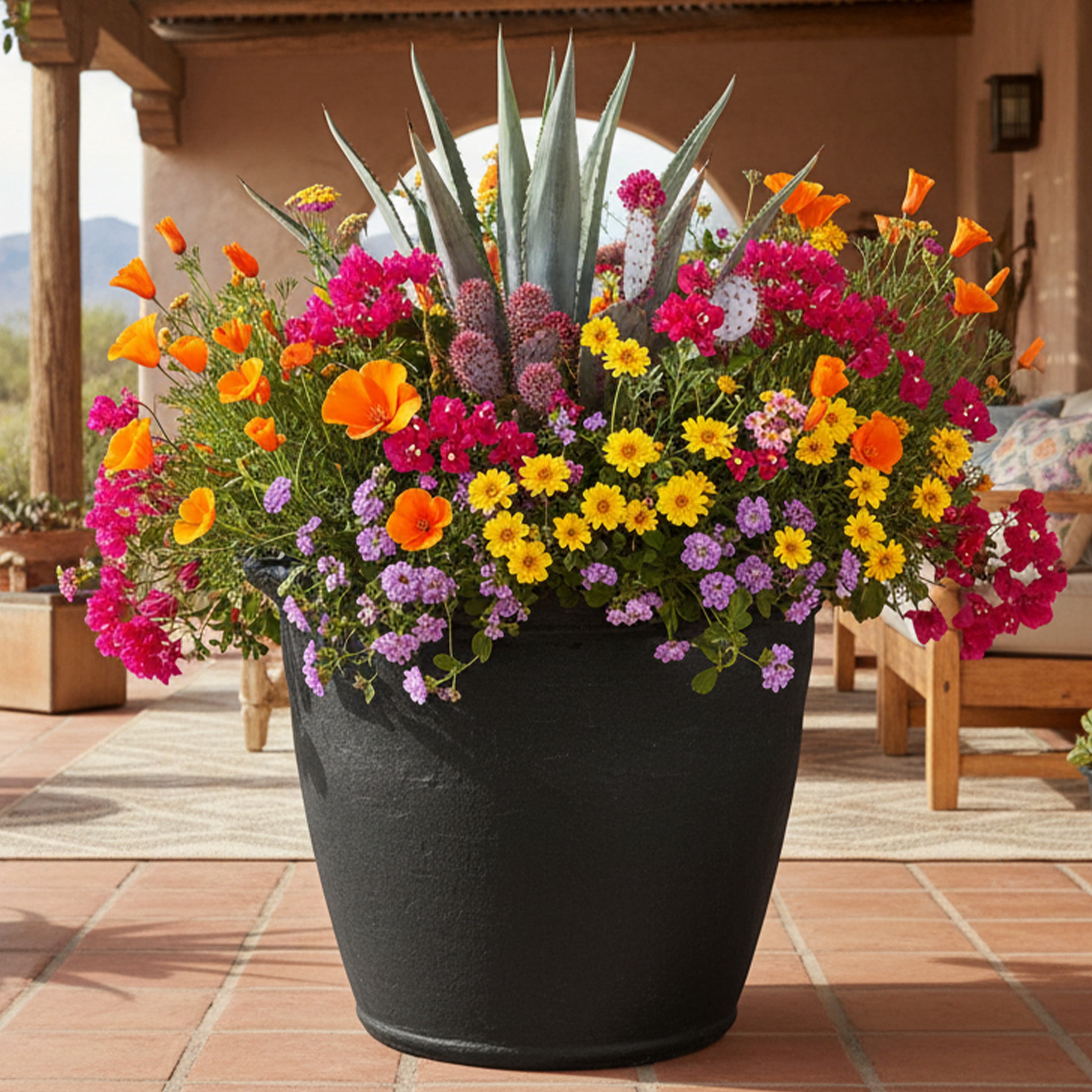 Sunnydaze Anjelica 20" x 20" x 16" Round Matte Black Polyresin Outdoor Planter Pot