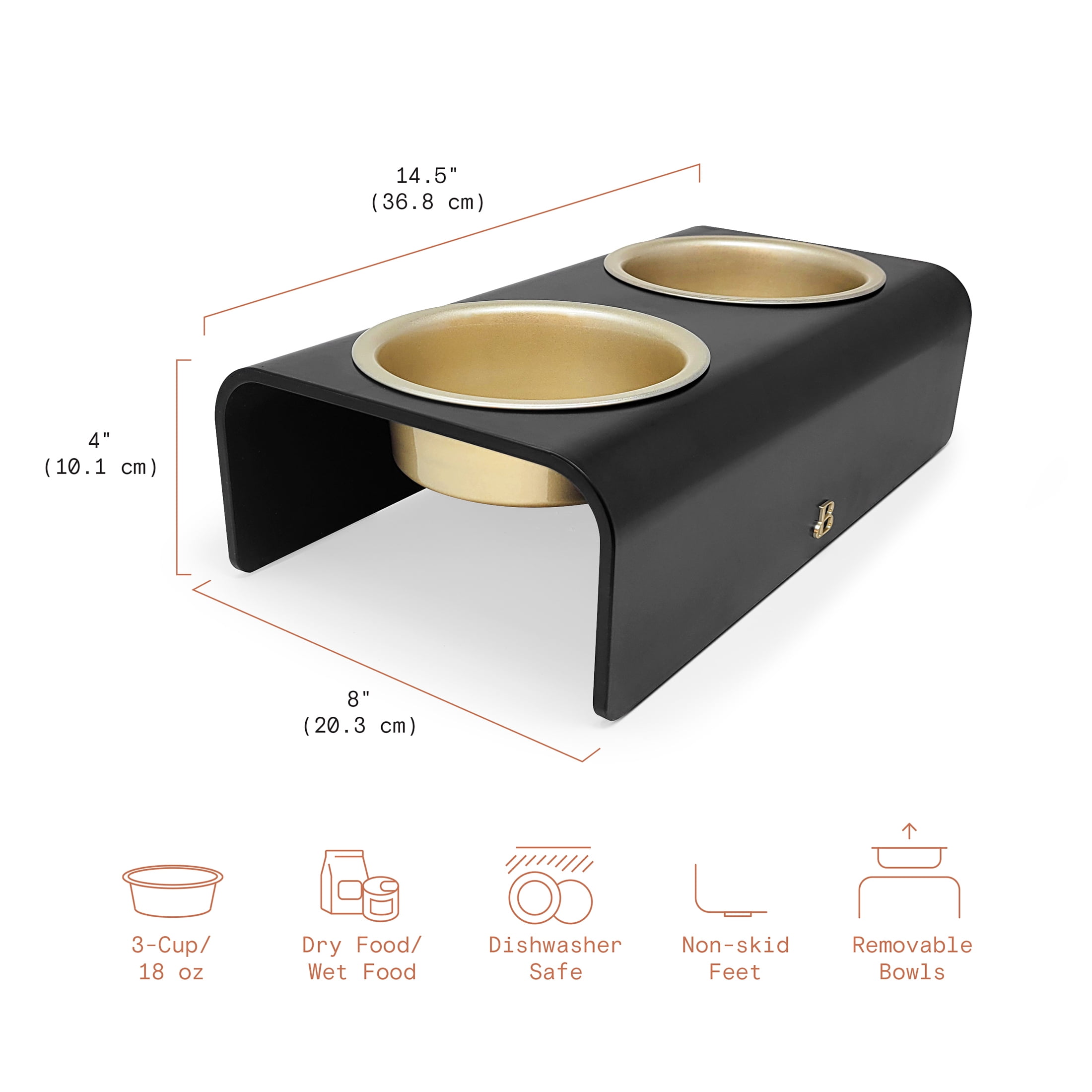 Beautiful Double Elevated Stainless Steel Pet Bowl, 3-Cup, Black by Drew Barrymore