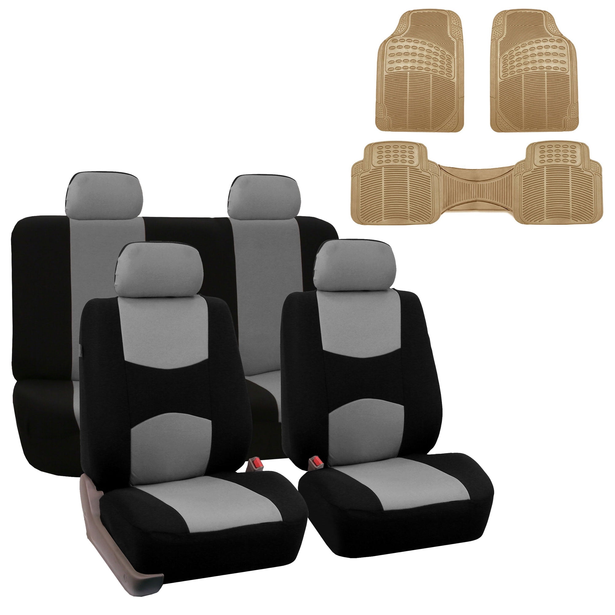 Car Seat Cover Full Set For Auto Semi Universal Fit with Floor Mat Gray