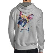 JKUI9 Men's Cute Funny FRENCH BULLDOG Hooded Sweatshirt On The Back Ash