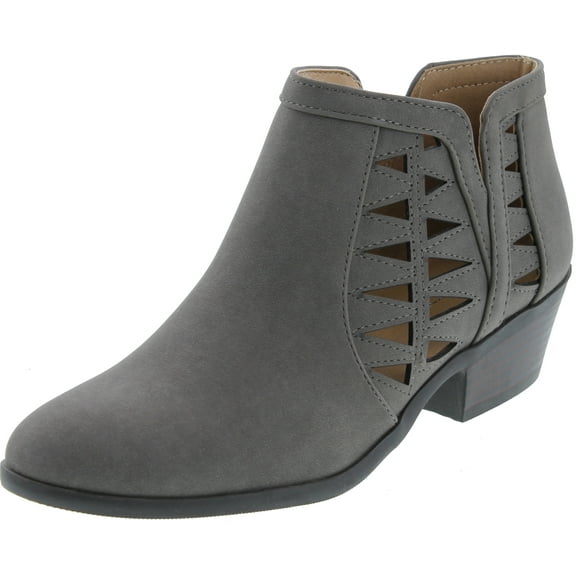 SODA CHANCE Womens Perforated Cut Out Stacked Block Heel Ankle Booties