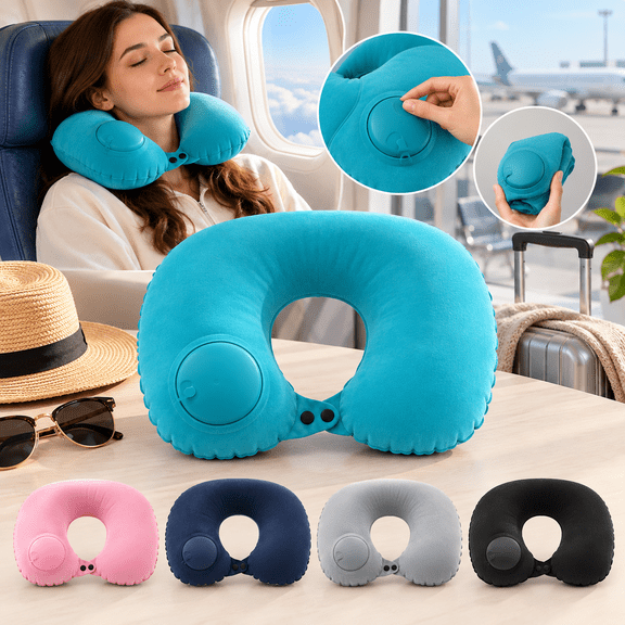 Inflatable Travel Neck Pillow U Shaped Foldable Neck Pillow for Airplane Car Office Nap and Travel Multiple Color Options
