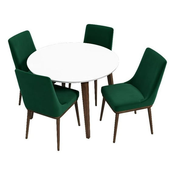 Pemberly Row 5-Piece Modern Round Dining Set w/ 4 Velvet Dining Chairs in Green
