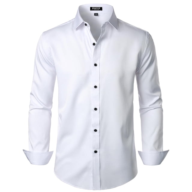 Camisa de vestir JEMITOP, elástica, sin arrugas, ajustada, blanca para hombre