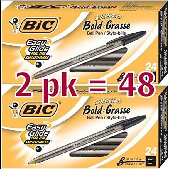 Bic Cristal Bold, 1.6 mm Ball Pen, Black - Pack of 48.