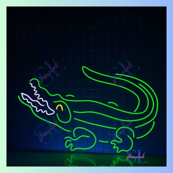 Shinelab Crocodile Neon Light, Alligator Led Light, Crocodile Neon Sign Home Wall Art Decor 2533