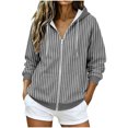 thumbnail image 2 of Kinrui Womens Zip Up Striped Hoodies Casual Long Sleeve Thin Fleece Lined Sweatshirts Fall Winter Track Jackets with Pockets XL, 2 of 6