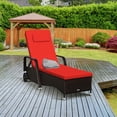 thumbnail image 3 of Gymax 2PCS Cushioned Outdoor Wicker Lounge Chair w/ Wheel Adjustable Backrest Red & Off White, 3 of 7