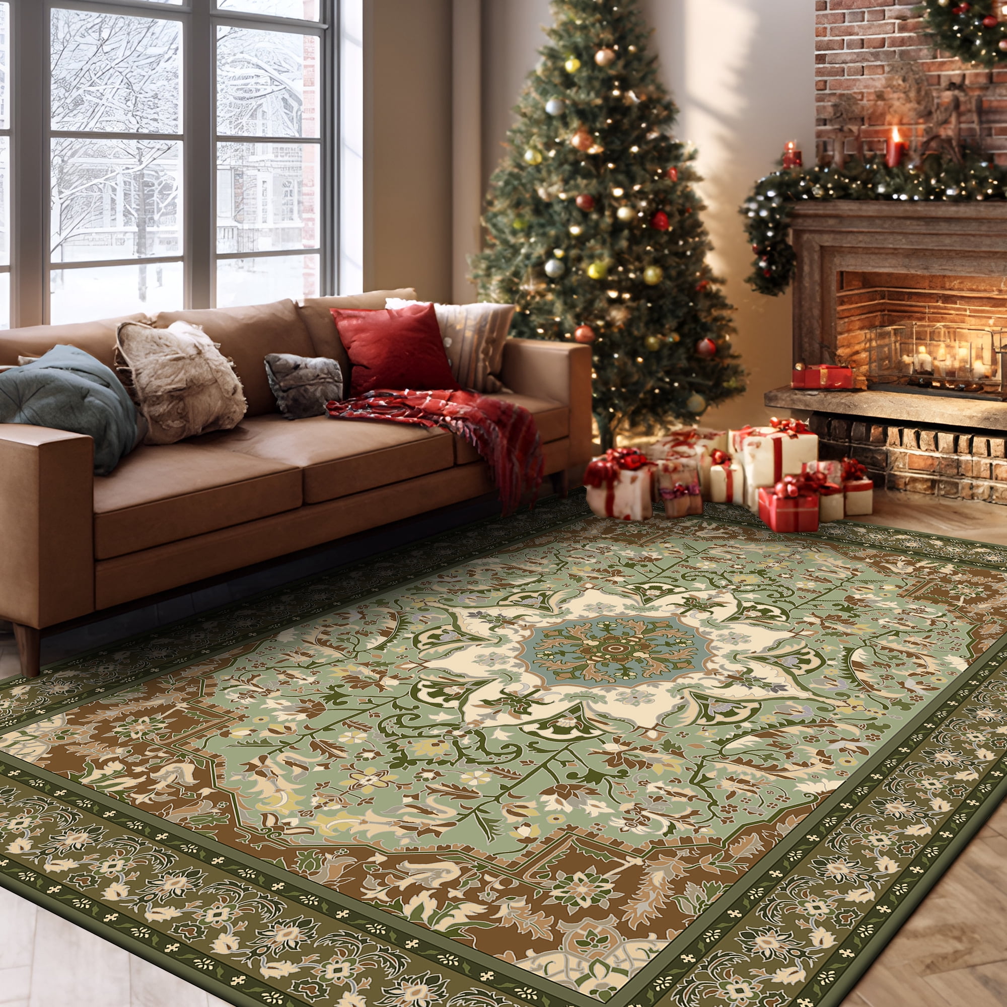 Pentantan 6'x9' Area Rugs for Living Room, Boho Vintage Soft Washable Rug with Non Slip Backing for Bedroom, Green