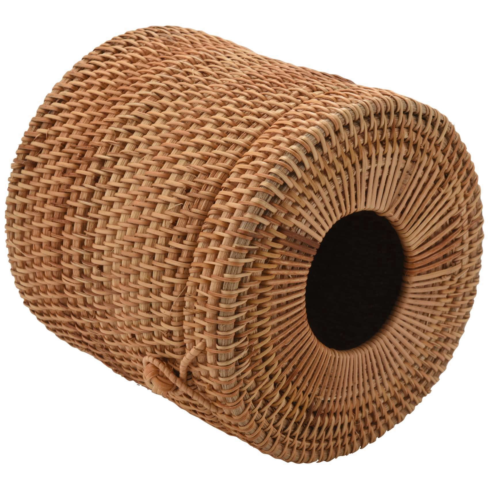 2X Round Rattan Tissue Box Vine Roll Holder Toilet Paper Cover Dispenser for Barthroom,Home,Hotel and Office