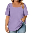 thumbnail image 6 of Craaazy Ladies Plus Size Fashion Topss, Short Sleeve Square Neck Casual Shirt, Puff Sleeve Comfy Tee for Everyday Outfits Gifts, 6 of 6
