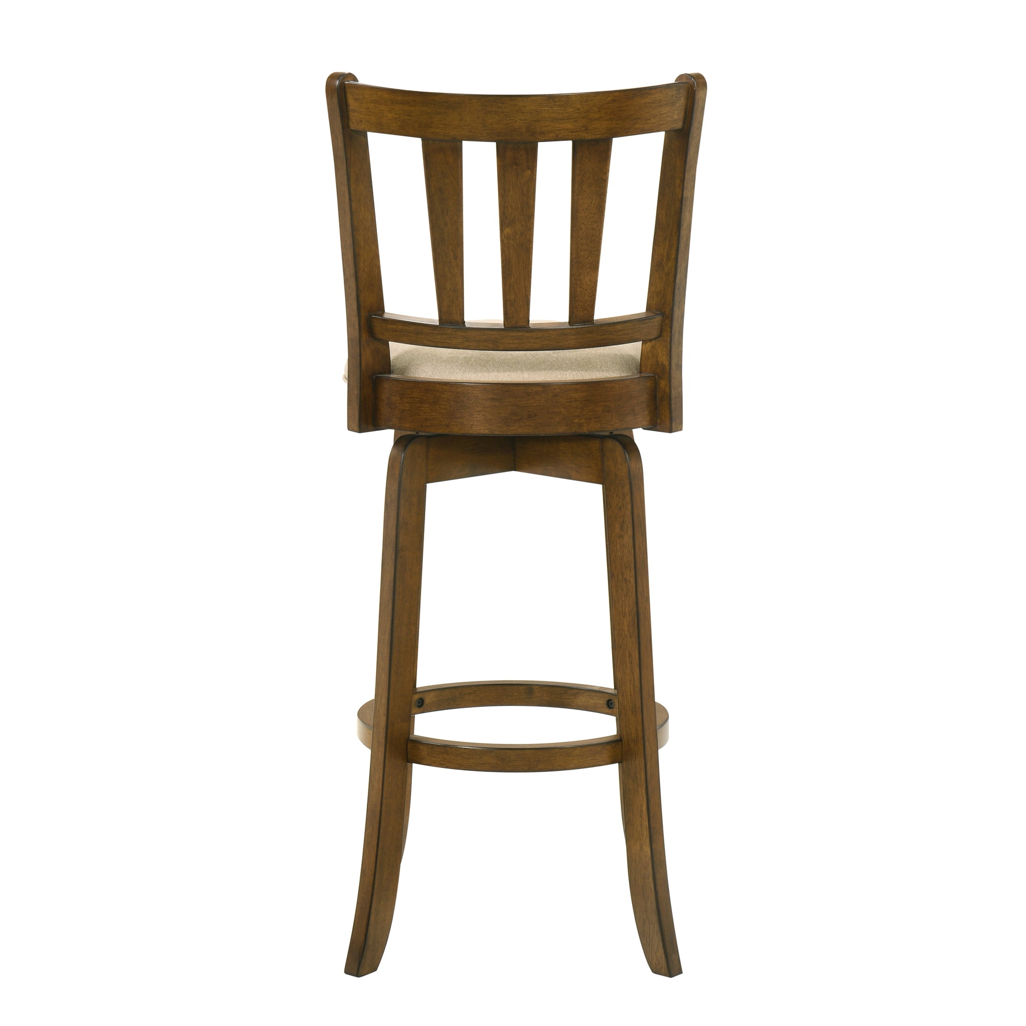 Wren Modern Farmhouse Swivel Wood Bar Height Kitchen Bar Stool in Sepia Brown Finish with Light Scone Fabric Upholstered Seat - Set of 4