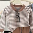 thumbnail image 3 of Faraee Toddler Baby 2 Piece Outfit Set Plaid Long Sleeve Crew Neck Top Solid Color Long Pants Soft Knit Loungewear for Boys Girls 6‑12 Months to 6‑7 Years, 3 of 5