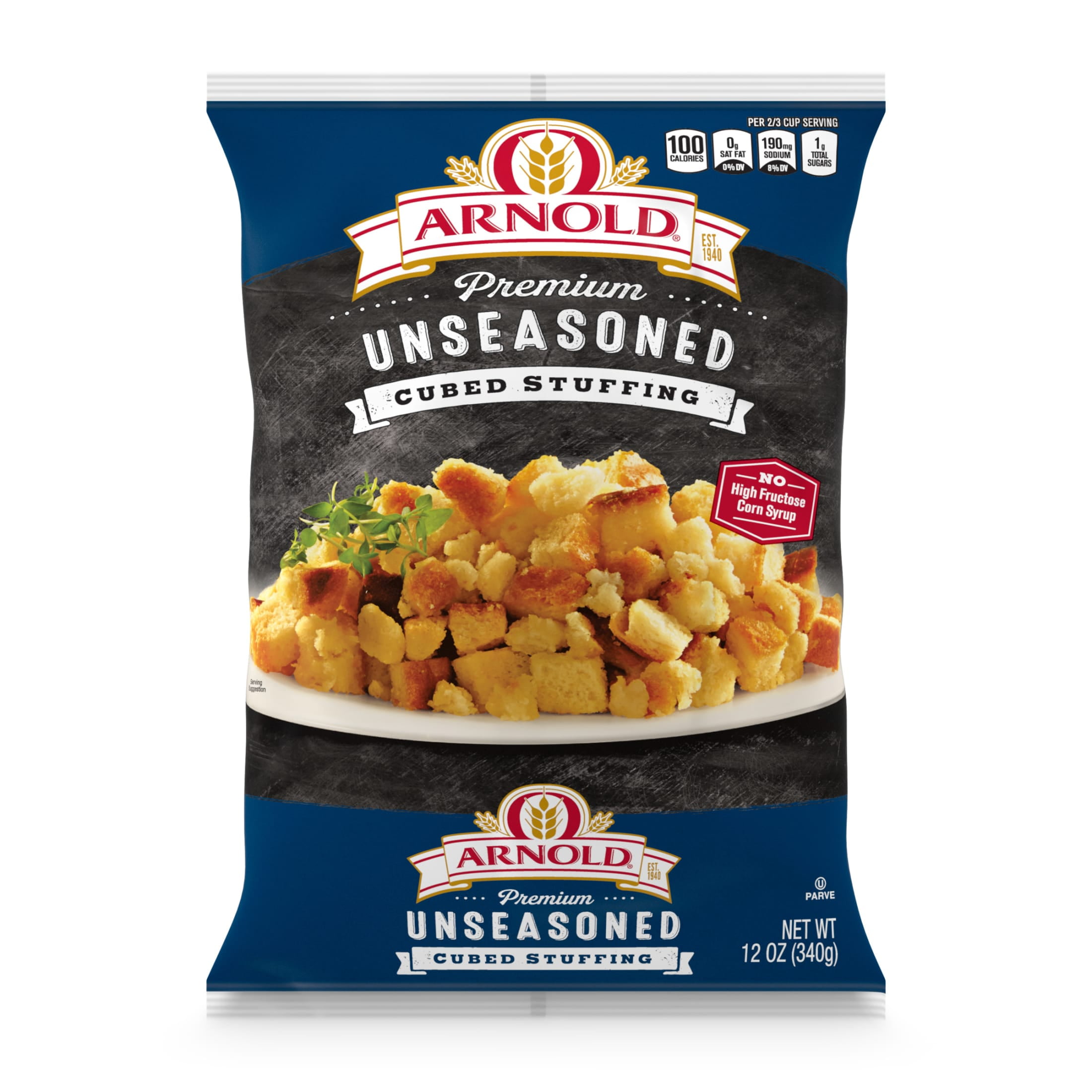 Arnold Premium Unseasoned Plain Cubed Bread Stuffing, 12 oz, Turkey Stuffing Mix, Bag