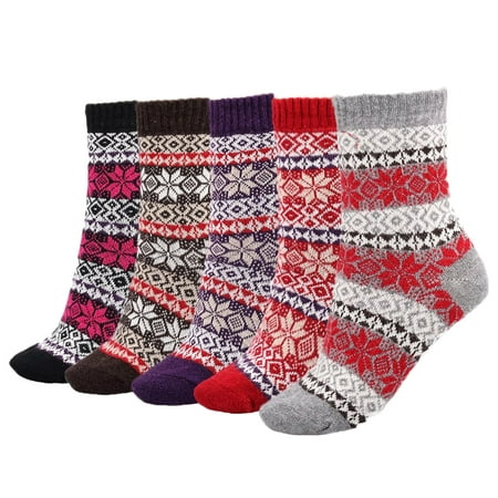 

Women s 5 Pairs Pack Fashion Plaid-Maple Leaf Wool Socks Size L/XL