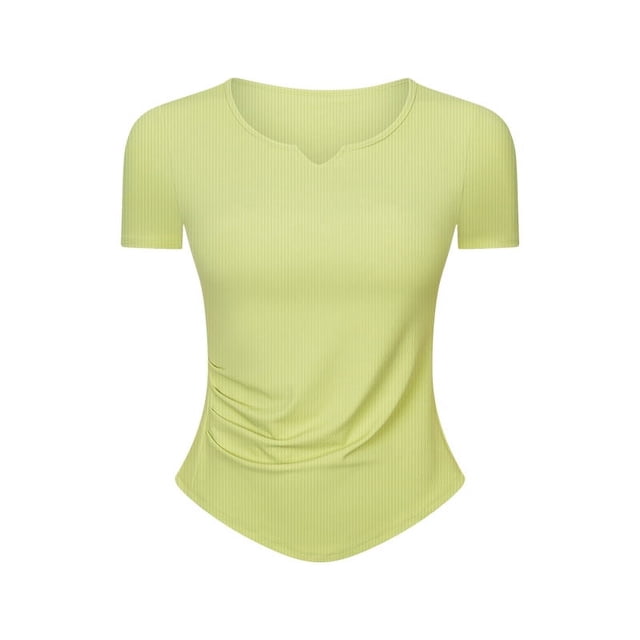 Top deportivo de manga corta con escote en V pequeño para mujer, para fitness, running, ajustado, adelgazante, yoga