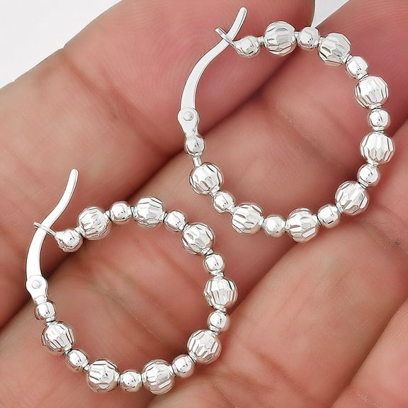 Beaded Hoop Earrings 925 Sterling Silver Jewelry DGE1031