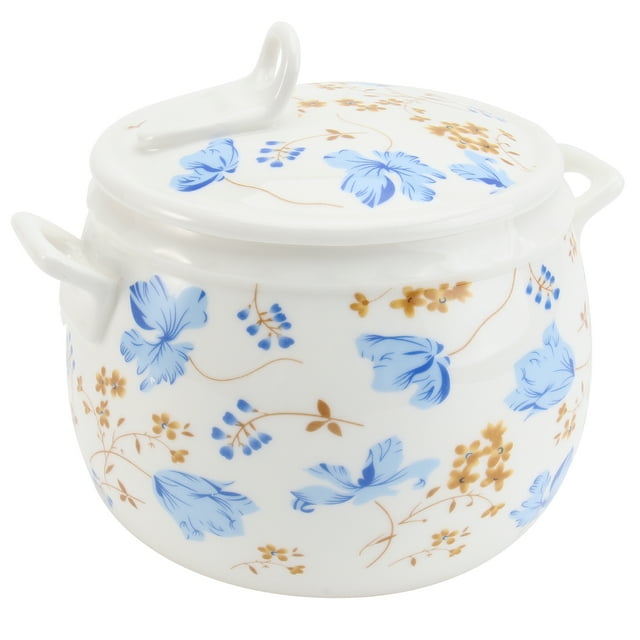 MasteelfCA 1Pc Ceramic Stew Pot Saucepan with Lid Orchid Stewpan Orchis Stewpot with Gilded Pattern Assorted Color
